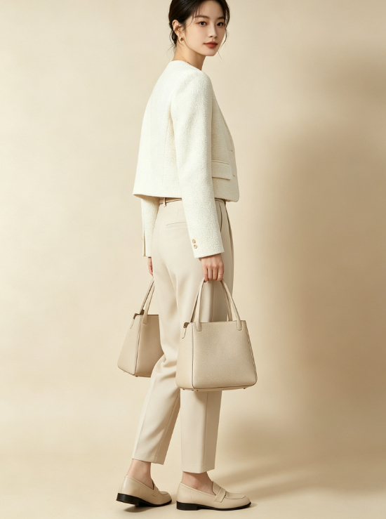 Ensemble blazer et pantalon pour femme, style bureau minimaliste. Tissu confortable, coupe flatteuse, adapté au travail et aux occasions élégantes.
